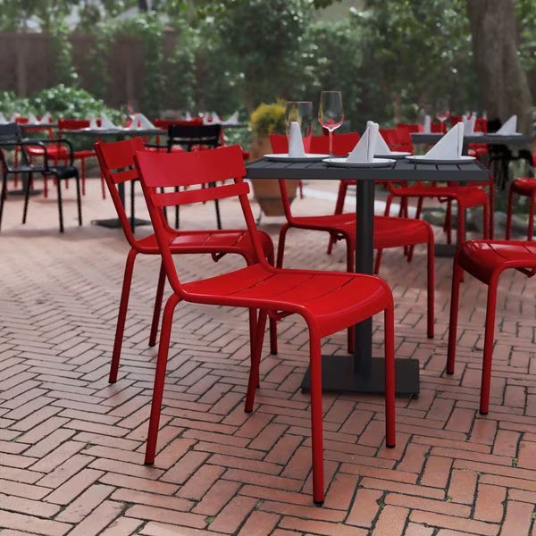 Red All-Weather Armless Steel Dining Chair, 2PK, Flash Furniture, Mfr#: 2-XU-CH-10318-RED-GG